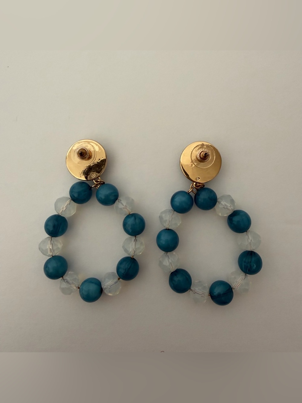 Nordstrom Rack Blue Beaded Hoop Drop Earrings Genuine stone - Picture 3 of 3